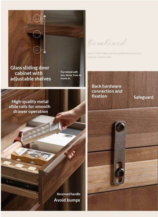 Black Walnut Solid Wood display side cabinet with drawers