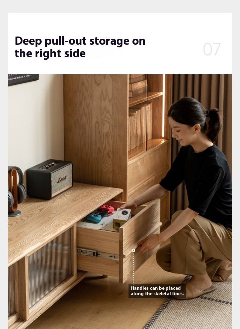 Ash Solid Wood Modern Log Style TV Cabinet