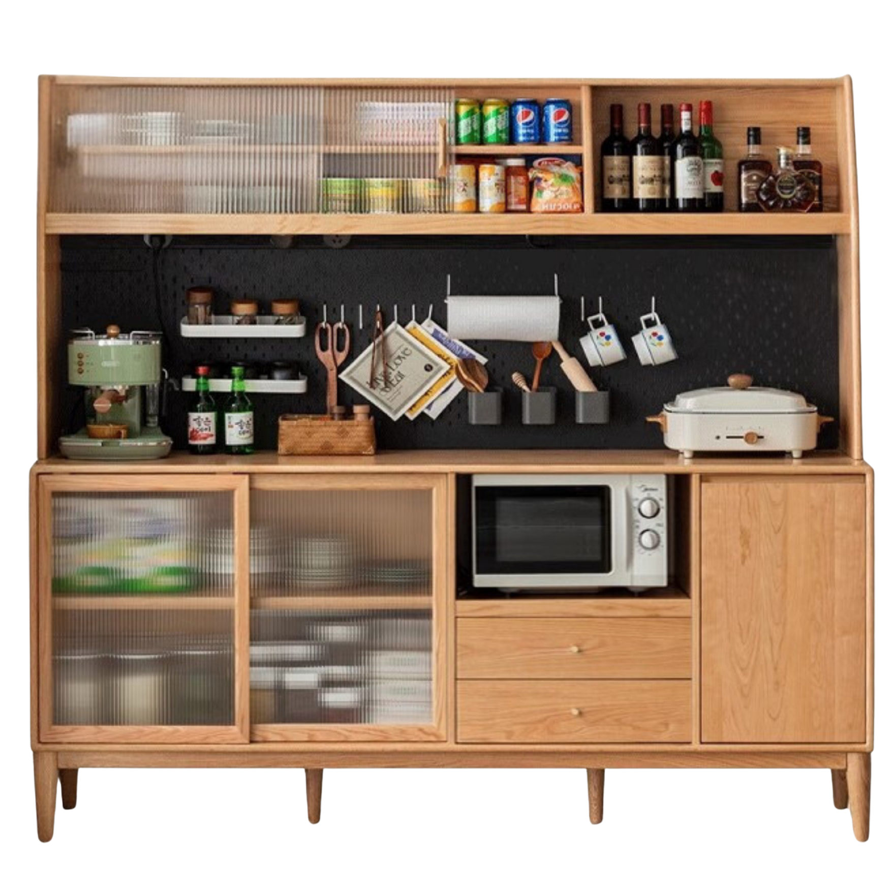 Oak Solid Wood Sideboard Multi-Functional Buffet Cabinet