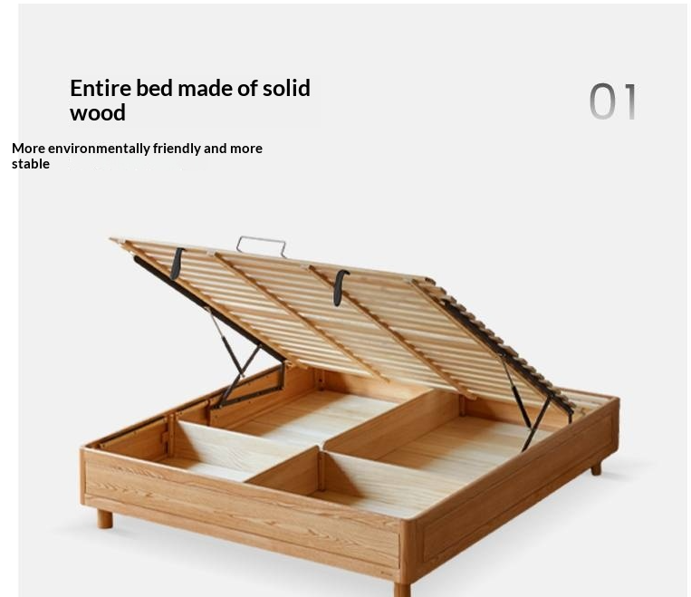 Oak Solid Wood Platform Box Bed, Headboard-Free Box Bed