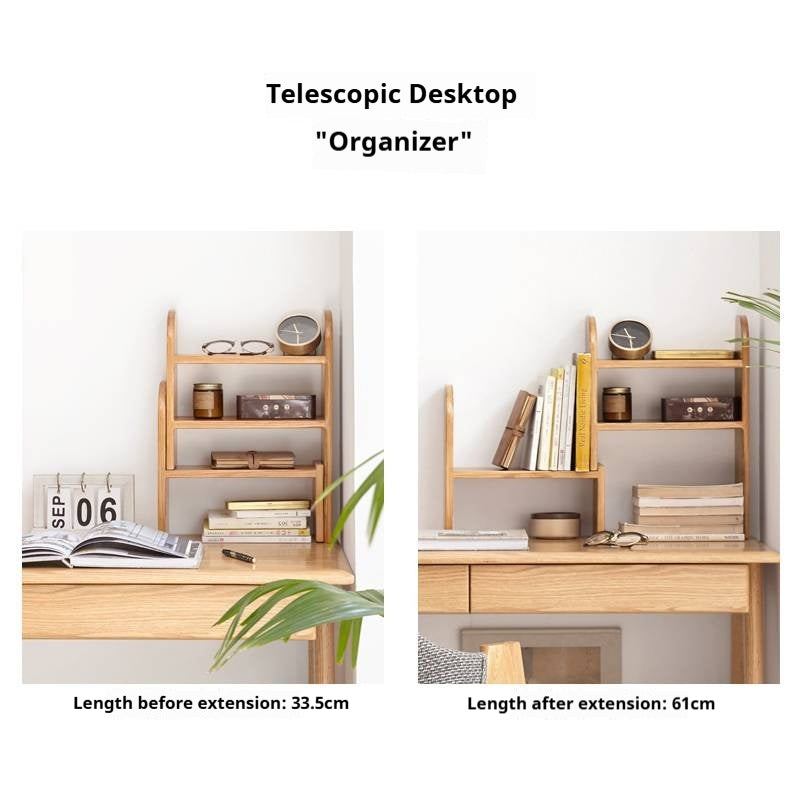 Solid Rubberwood, Oak Solid Wood Bookshelf Retractable