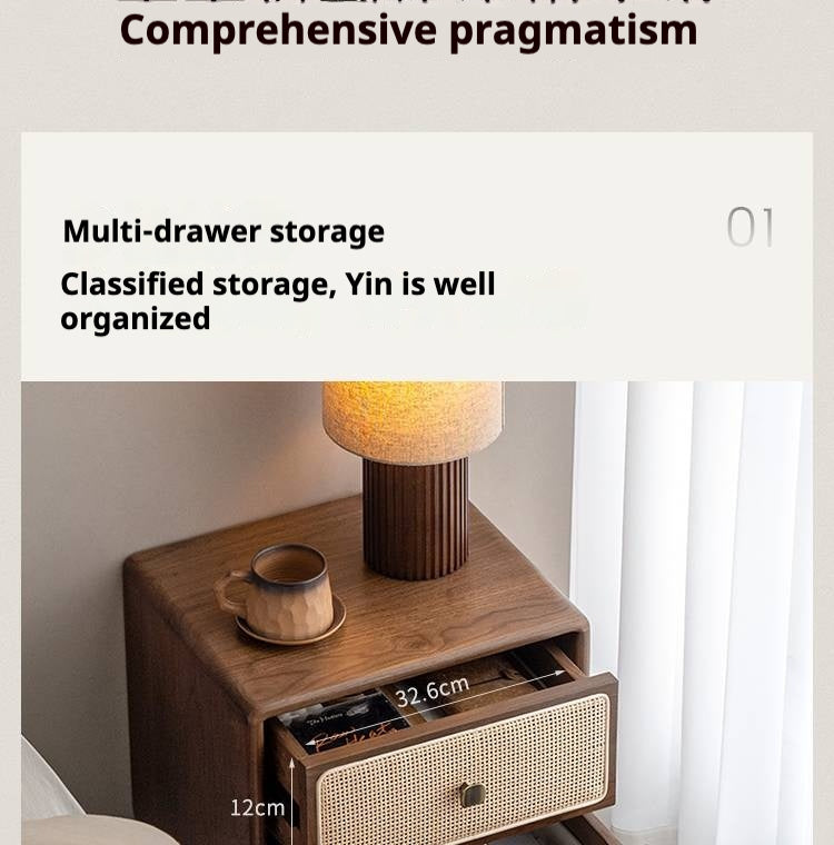 Black Walnut, Beech Solid Wood Nightstand.