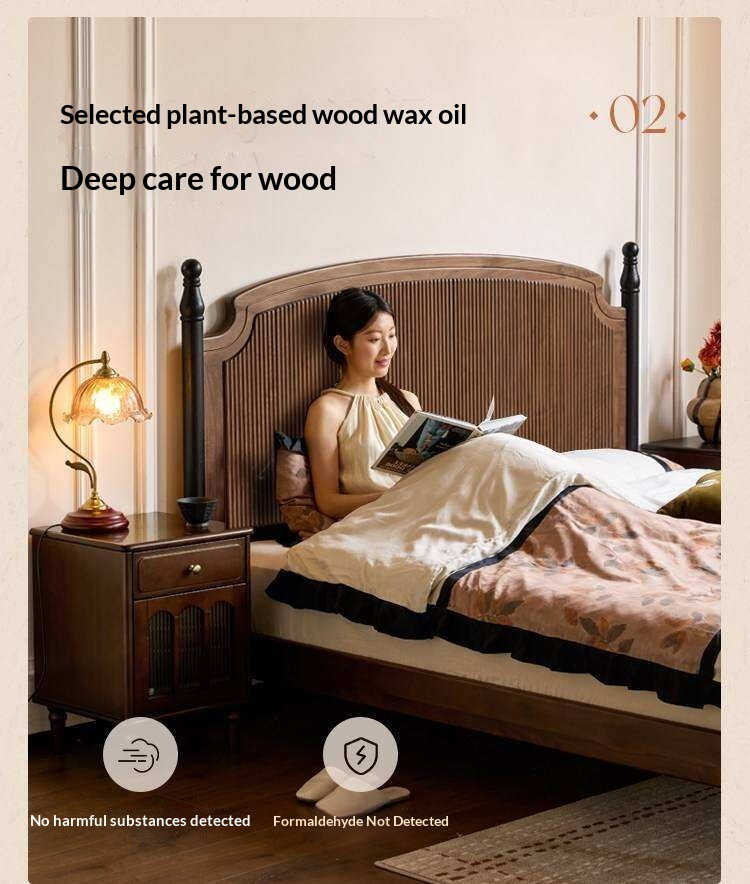 Black Walnut Solid Wood Bed with Reeded Arched Headboard and Turned Corner Posts