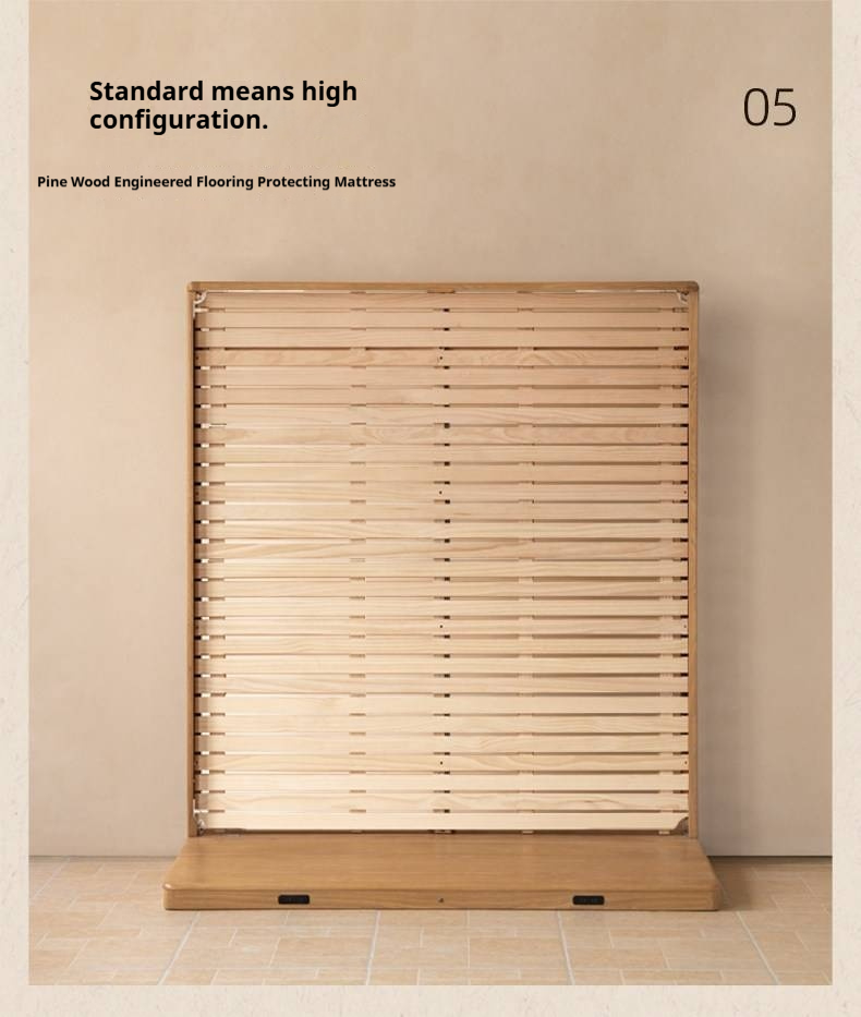 Ash Solid Wood Bed — Modern Minimalist Large Slab Design with Luminous Features