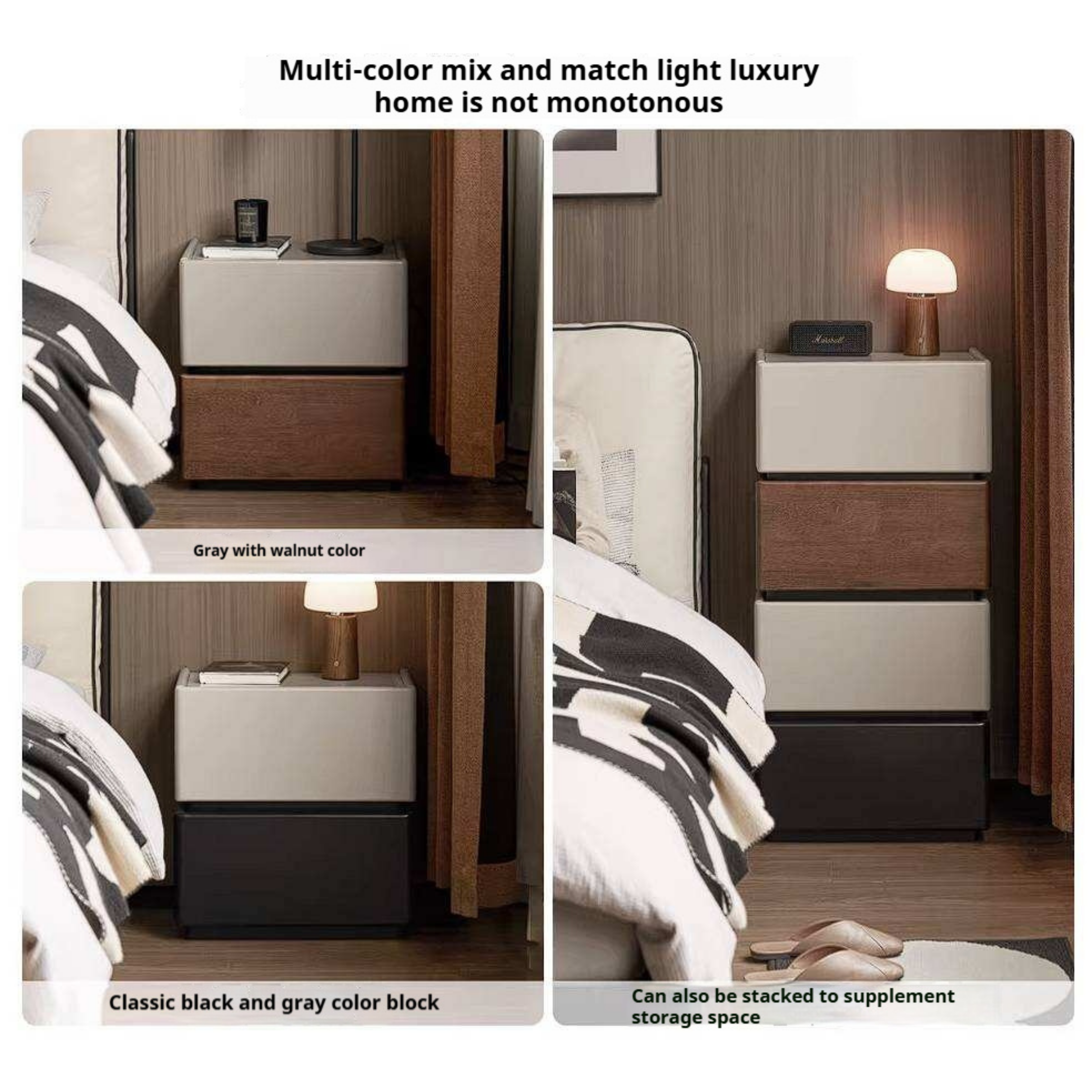 Rubberwood Solid Wood Bedside Cabinet with Modern Simple Storage