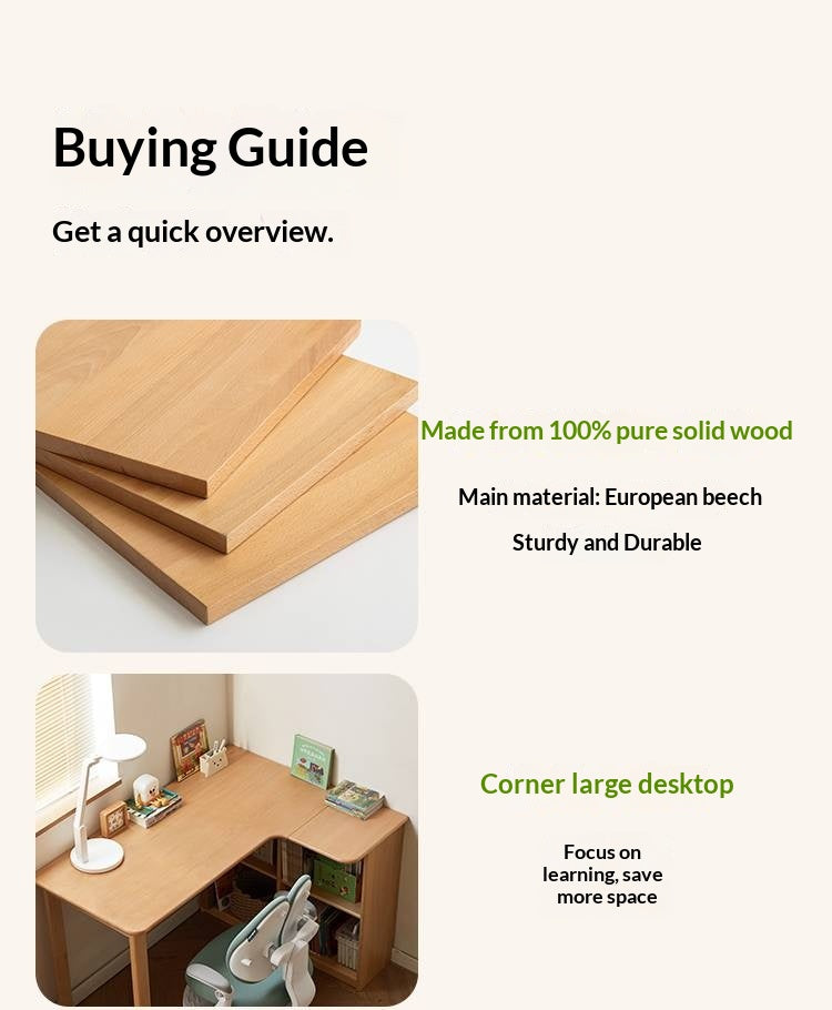 Beech Solid Wood Kids Corner Desk