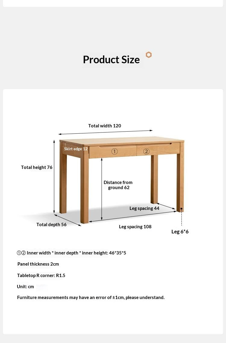 Beech Solid Wood Study Computer Office Desk