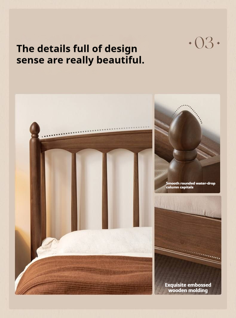 Black Walnut Solid Wood Genuine Leather Soft Bed