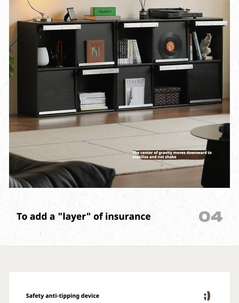 Oak Solid Wood Black Storage Combination Module Cabinet.