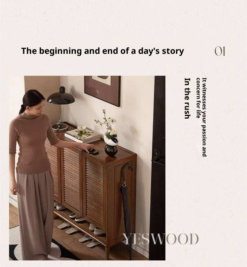 Oak Solid Wood, Rubberwood Solid Shoe Cabinet Entryway Storage Organizer Large Capacity