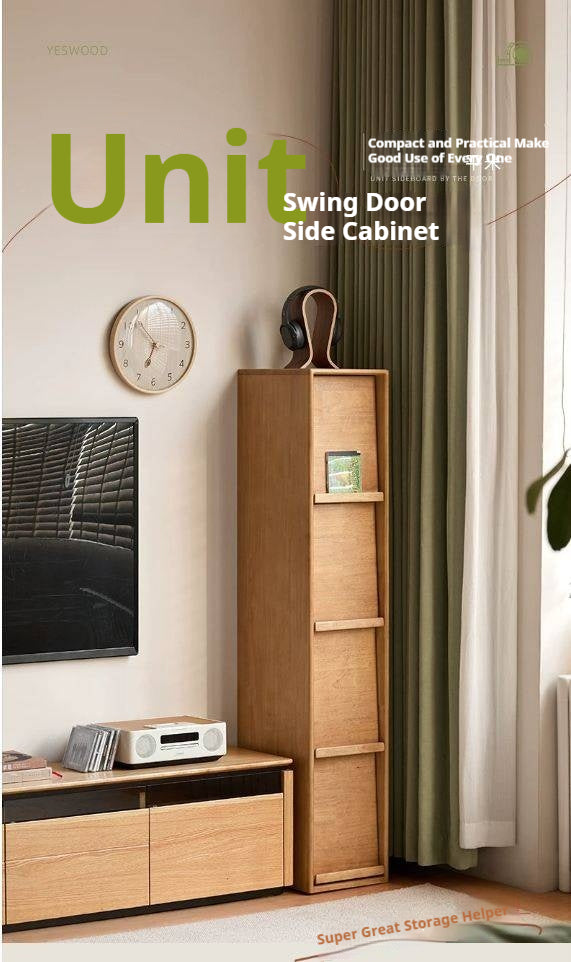 Solid RubberWood Minimalist Side Cabinet with Narrow Opening and Flip Doors