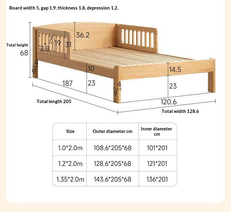 Beech Solid Wood L-Shaped Bunk Bed with Bookshelf Headboard and Detachable Guardrail