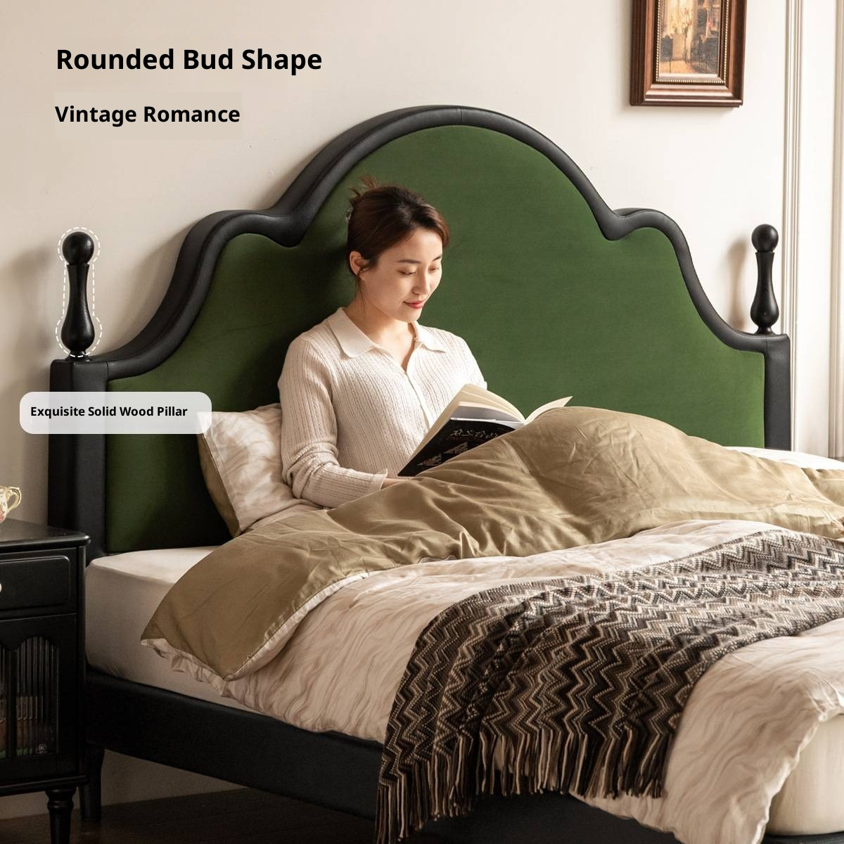 Fabric Soft Velvet Bed French Retro Style