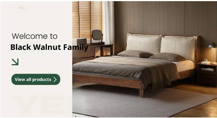 Black Walnut Solid Wood Italian Light Luxury Genuine Leather Soft Bed