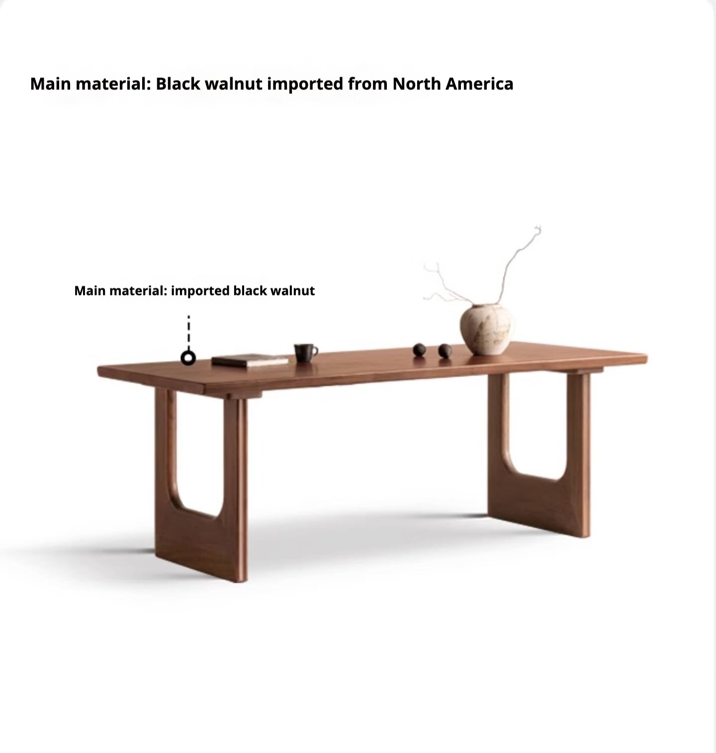 Black Walnut, Sandalwood Solid Wood Wabi Sabi Style Large Board Dining Table