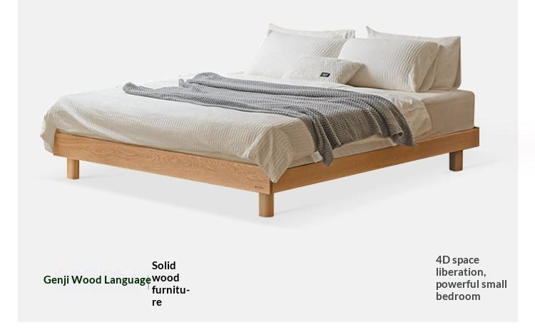 Oak Solid Wood Platform Bed, Headboard-Free Bed