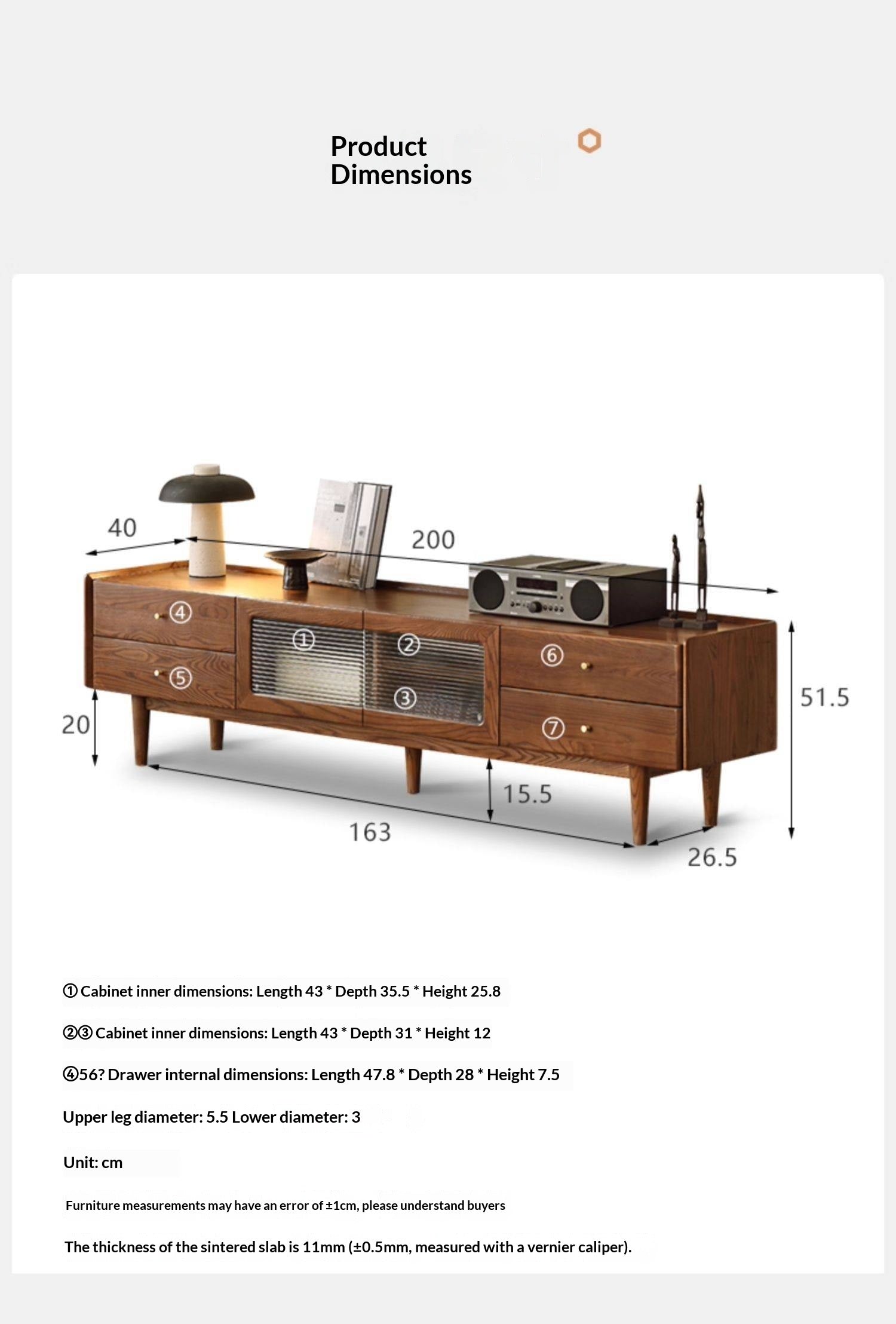 Ash Solid Wood TV Cabinet Minimalist Rock Plate
