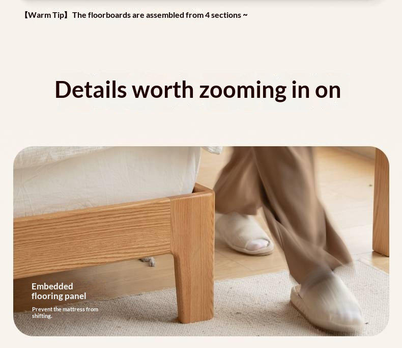 Oak Solid Wood Bed with Genuine Leather and Light Upholstery