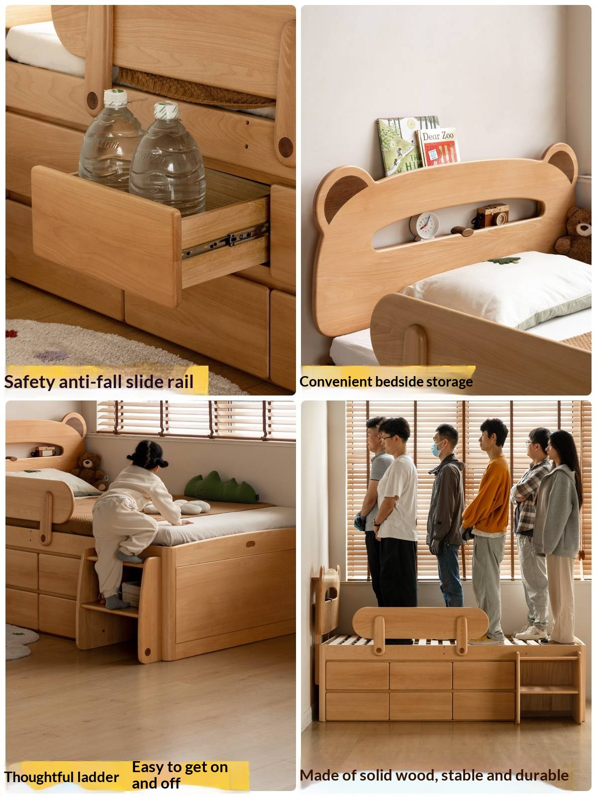 Beech Solid Wood Children's Night Light Storage Loft Bed