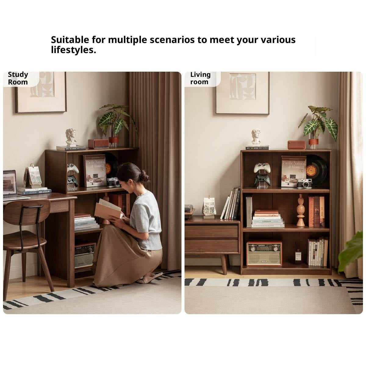 Solid Rubberwood Modern Bookcase