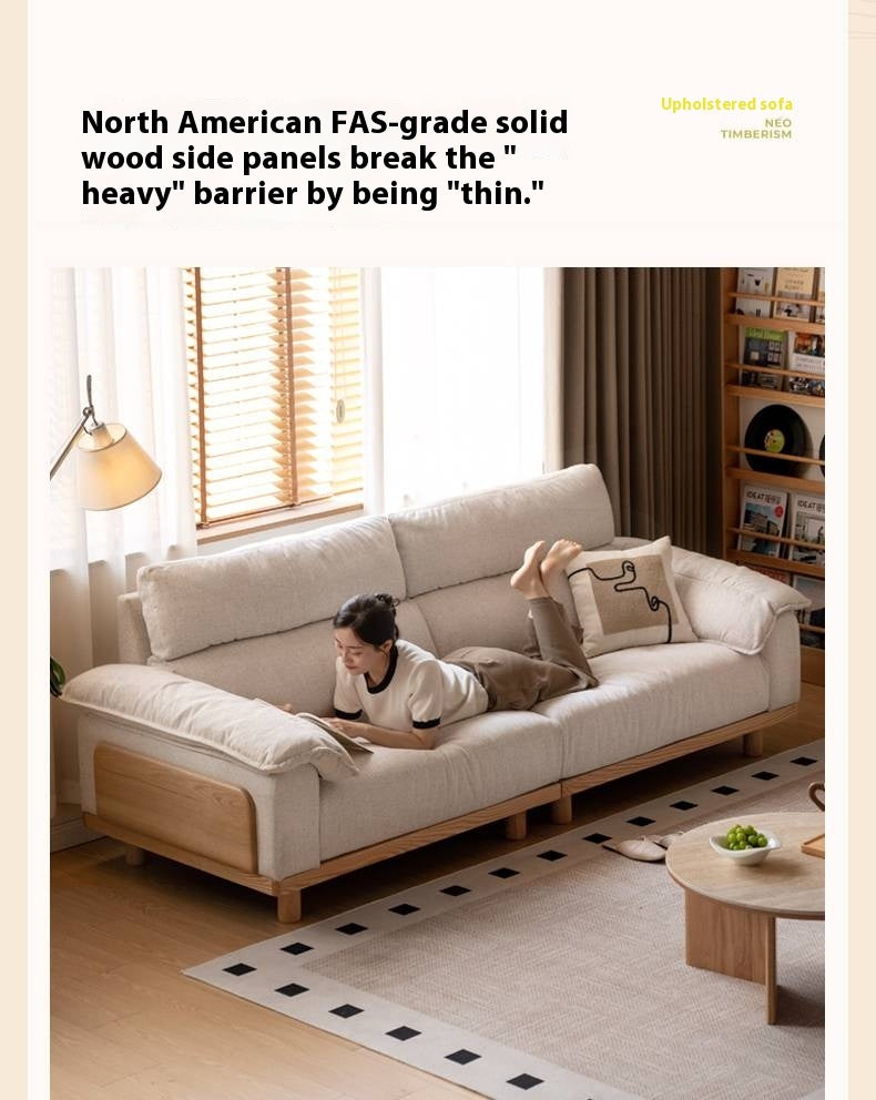 Oak Solid Wood Fabric imitation cotton and linen Sofa