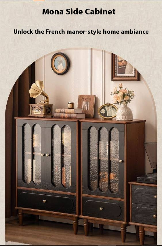 Ash Solid Wood French Retro Side Cabinet.