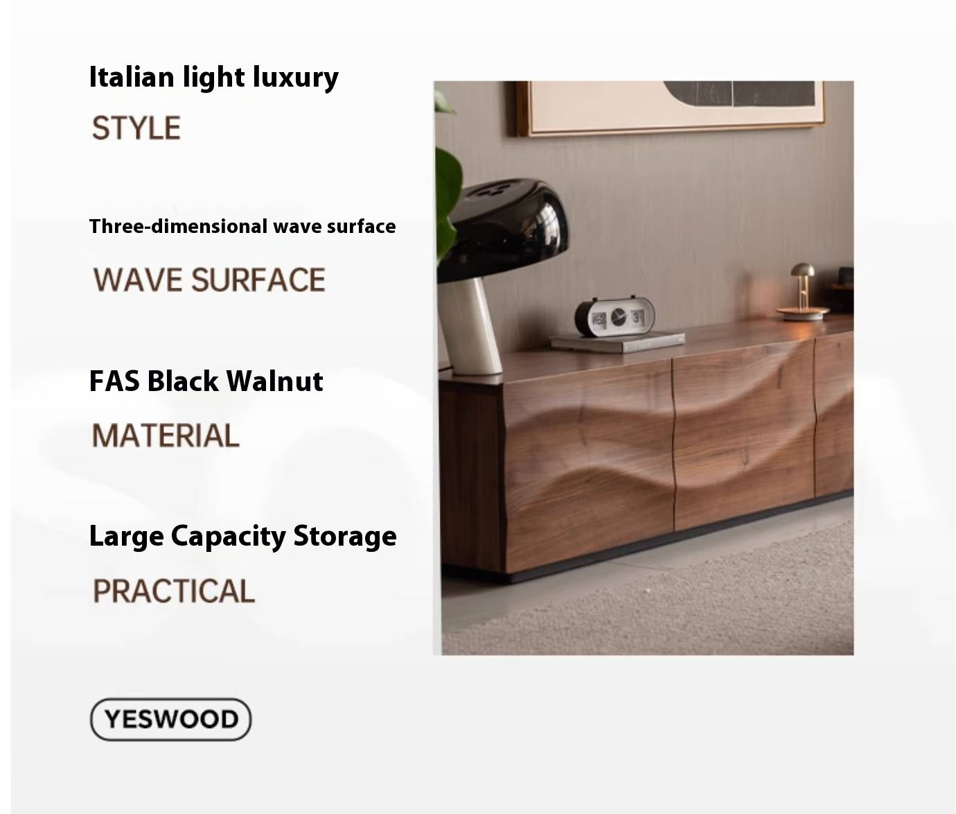 Black Walnut, Sandalwood Italian Light Luxury Style TV Stand