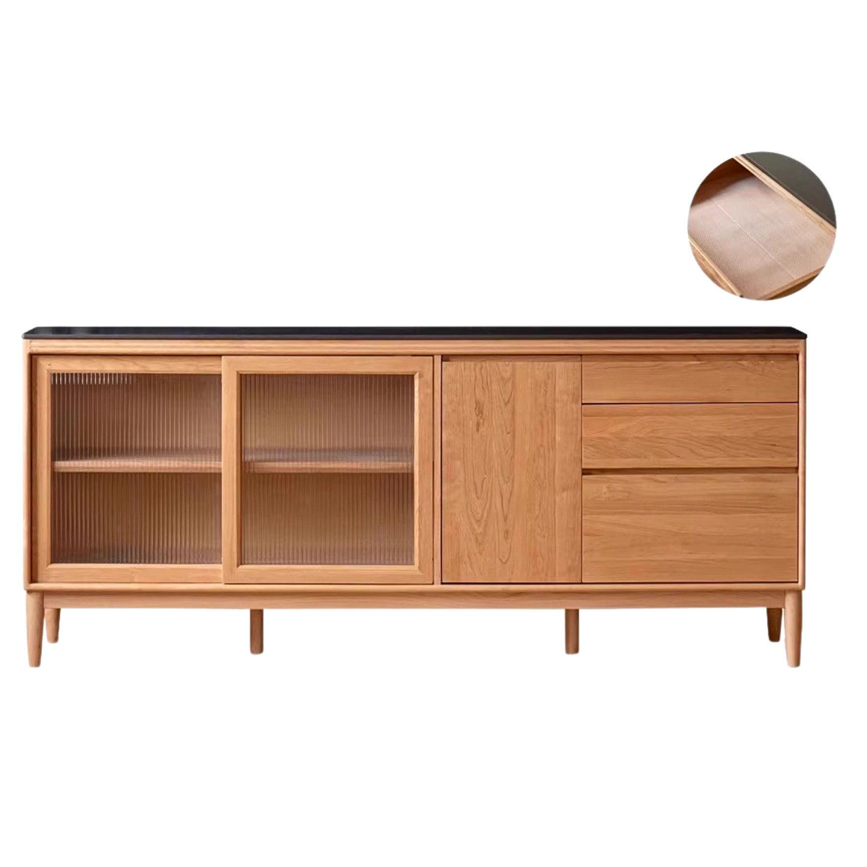 Cherry, Oak, Birch Solid Wood Rock Board Dining Cabinet Integrated High