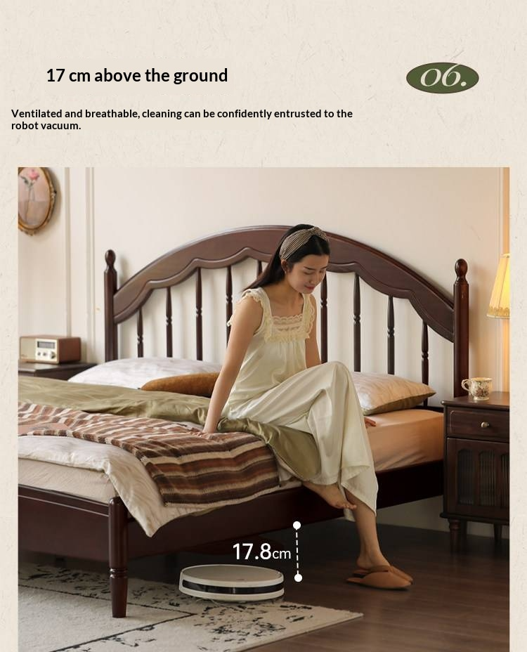 Poplar Solid Wood Bed — American Windsor Style with Retro Vertical Strip Design