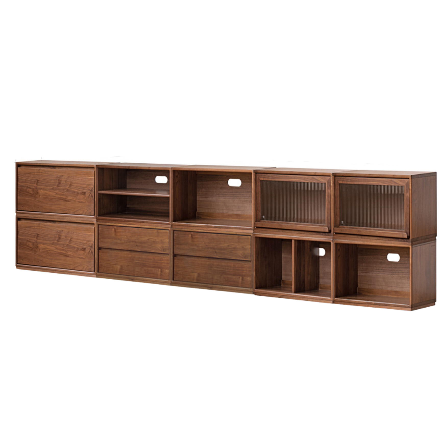 Black Walnut, Oak Solid Wood TV Cabinet Modern Module Combination Storage.