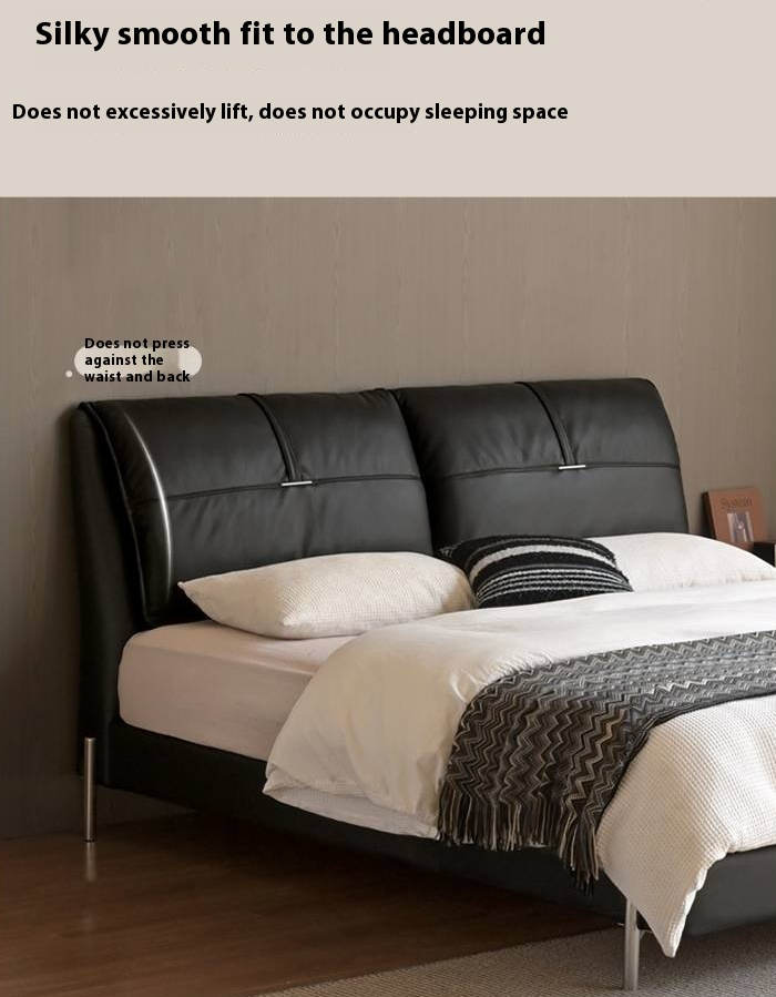 Genuine Leather Italian Light Luxury Black Bed