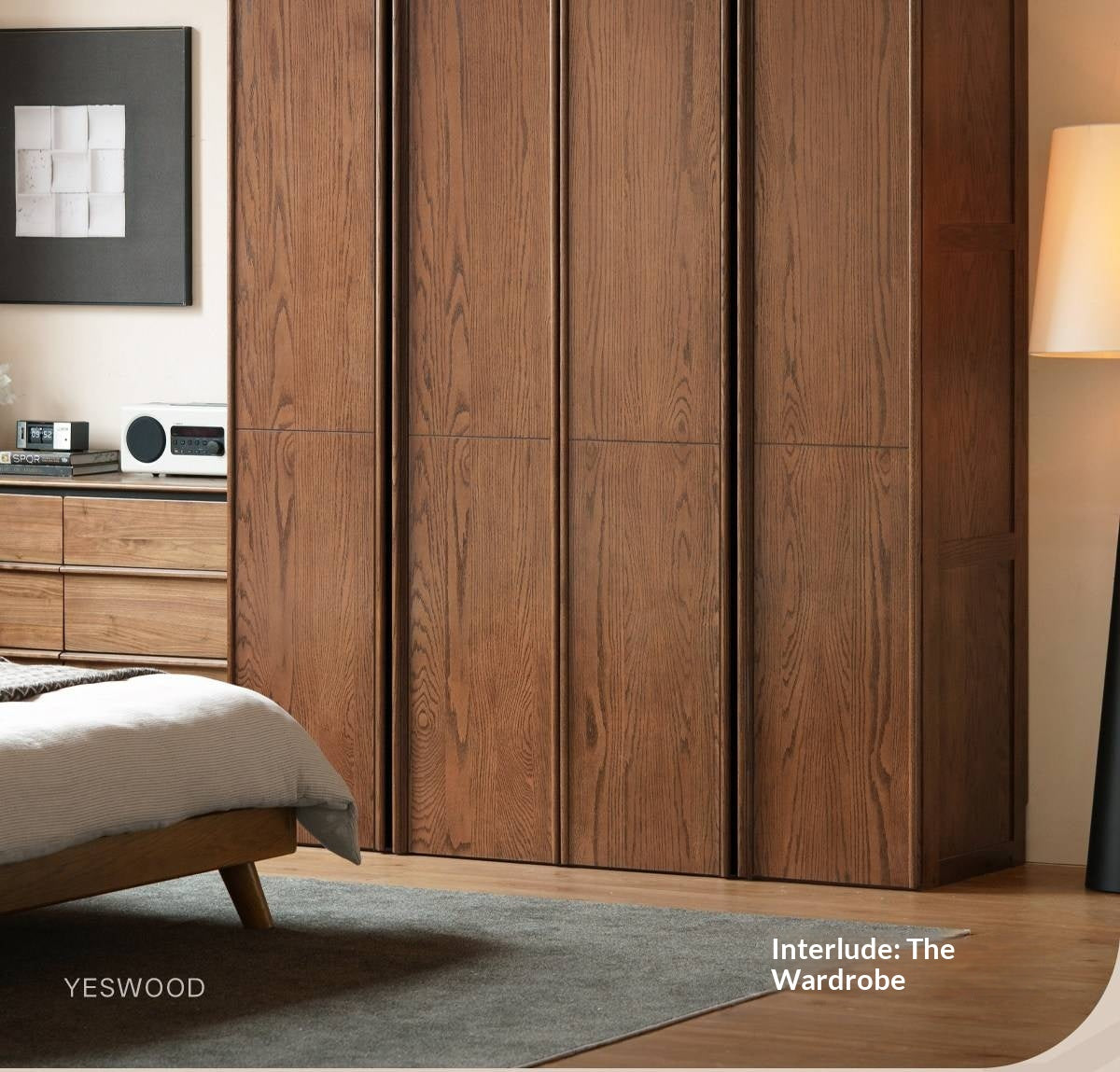 Oak Solid Wood Wardrobe with Italian Light Luxury Style and Double Doors