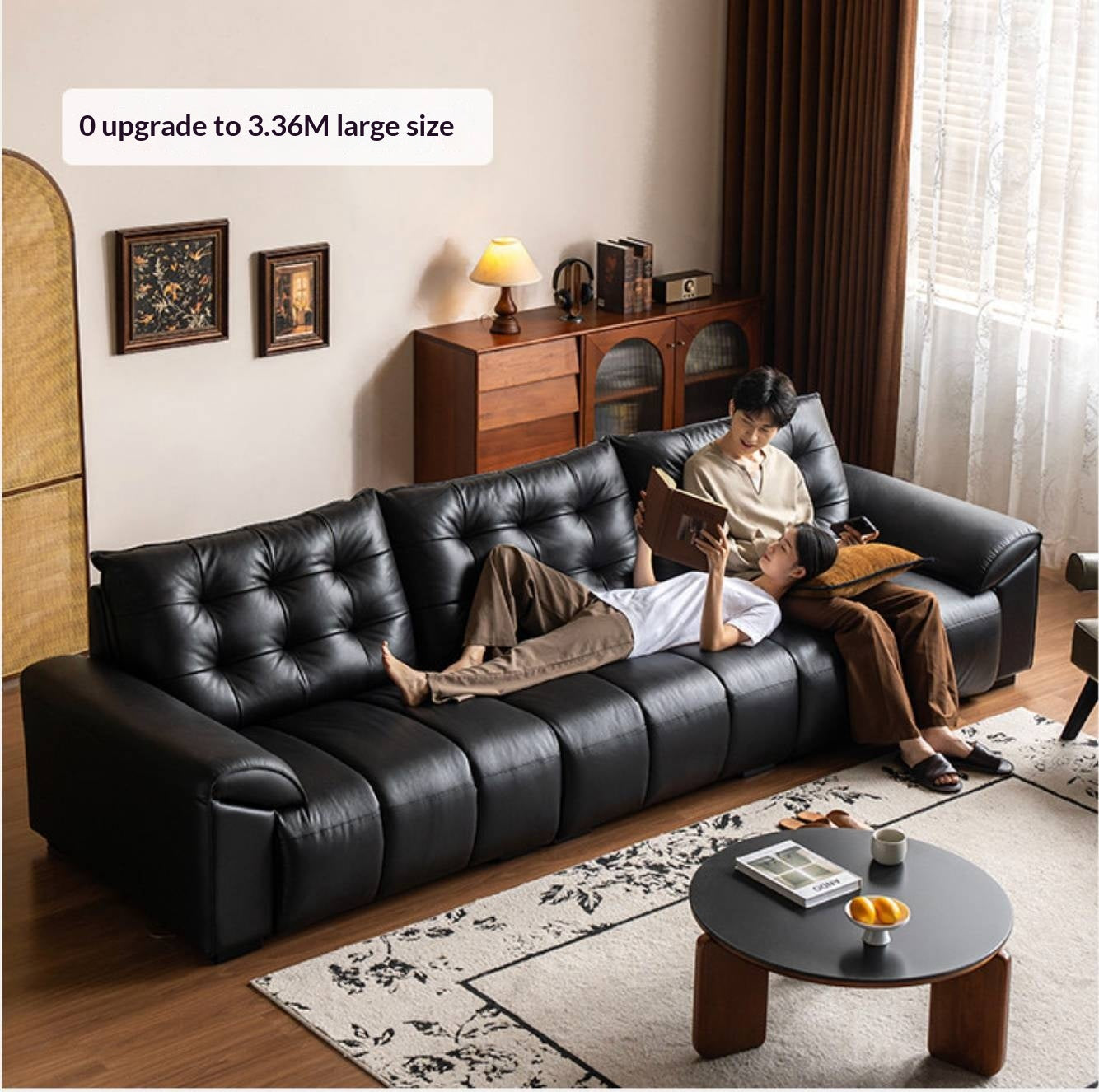 Genuine Leather Oversized Tufted Deep-Cushion Sofa