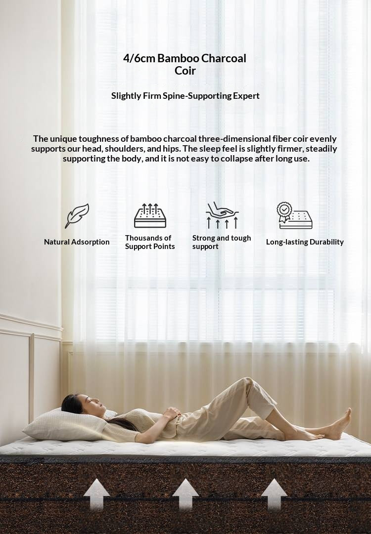 Eco-Friendly Coconut Palm and Bamboo Charcoal Latex Mattress — Zero-Glue, Antibacterial, Breathable, Thin Design