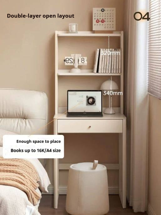 Tulipwood Solid Wood, Solid Rubberwood Rock Board Desk Bookshelf Integrated White Cream