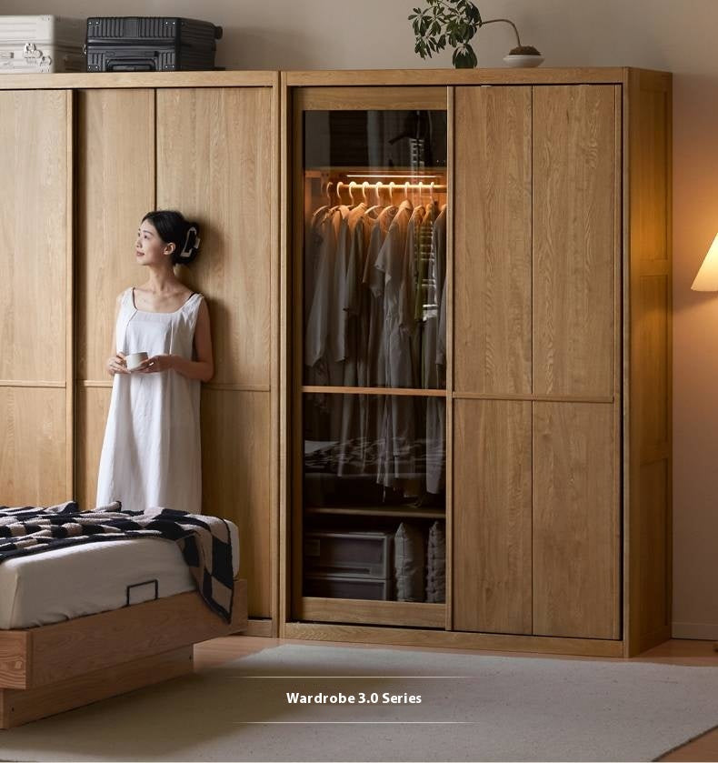 Oak Solid Wood Modern Double Door Wardrobe