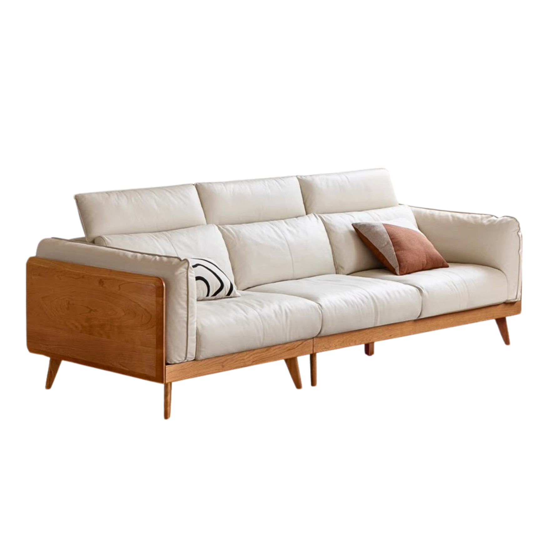 Cherry Solid Wood Black Label Leather Down Sofa.