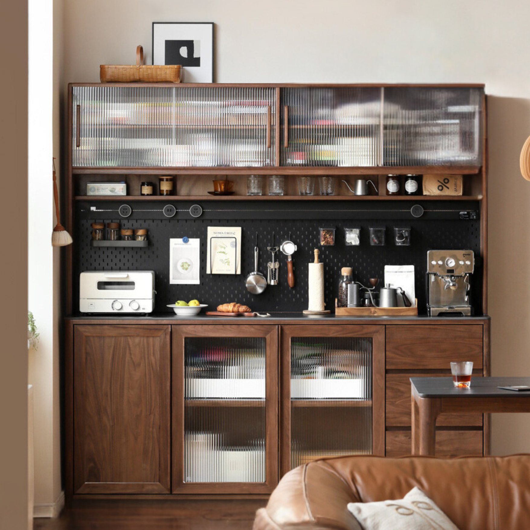Black Walnut, Ash, Sandalwood Solid Wood Sideboard Hole Storage