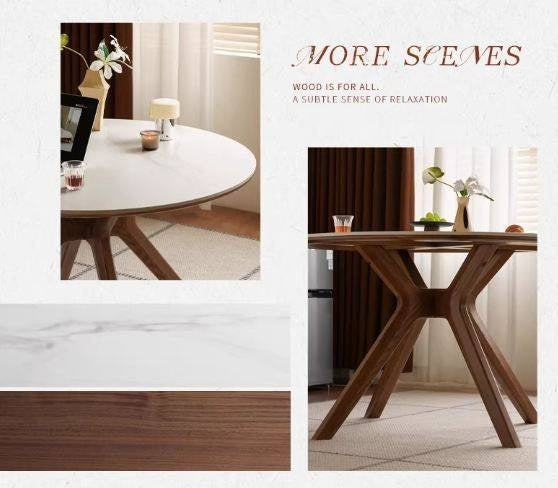 Oak Solid Wood Round Dining Table with Modern Minimalist Design