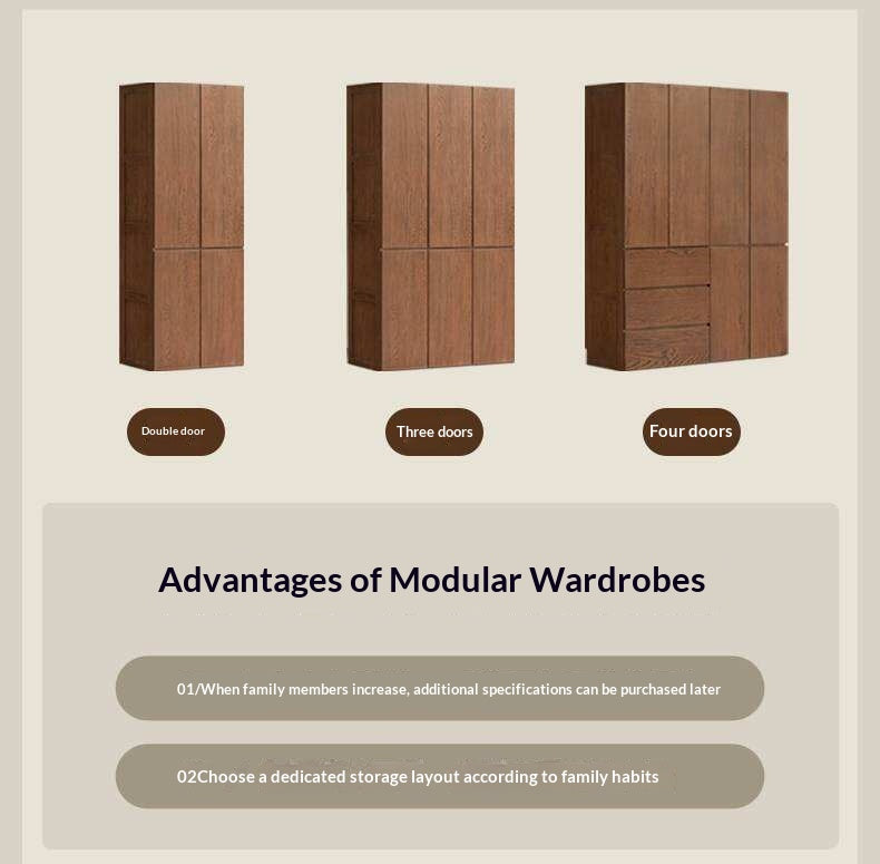 Oak Solid Wood Modern Sectional Wardrobe