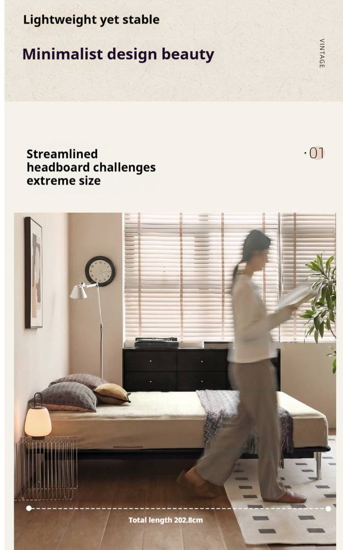 Rubberwood Solid Wood Minimalist Platform Bed with Angled Metal Legs