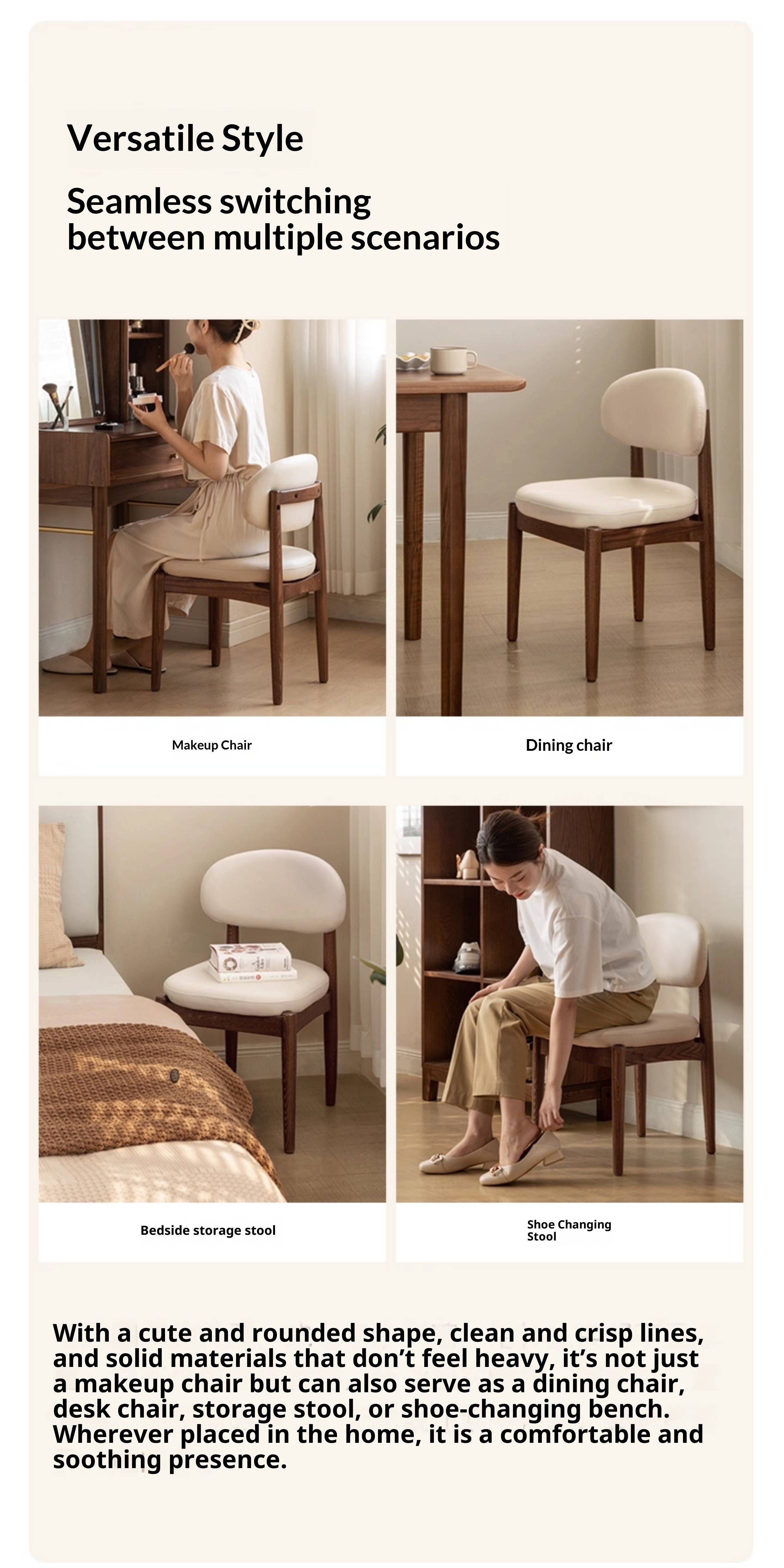 Black Walnut, Ash Solid Wood Modern White Soft Makeup Chair