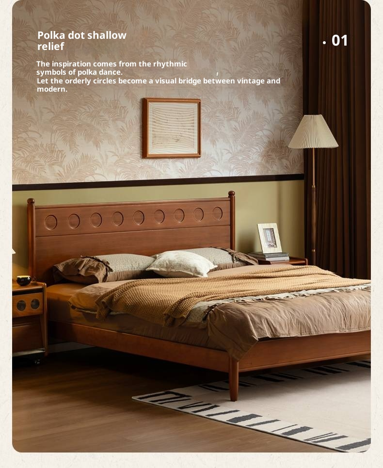 Poplar Solid Wood Bed, Bauhaus Vintage Style