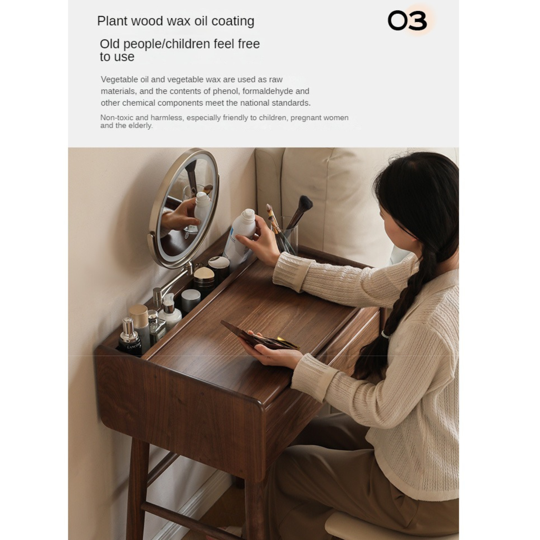 Black Walnut Solid Wood Dressing Table.