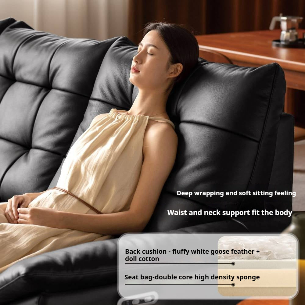 Pine Solid Wood Big Black Functional Leather Sofa