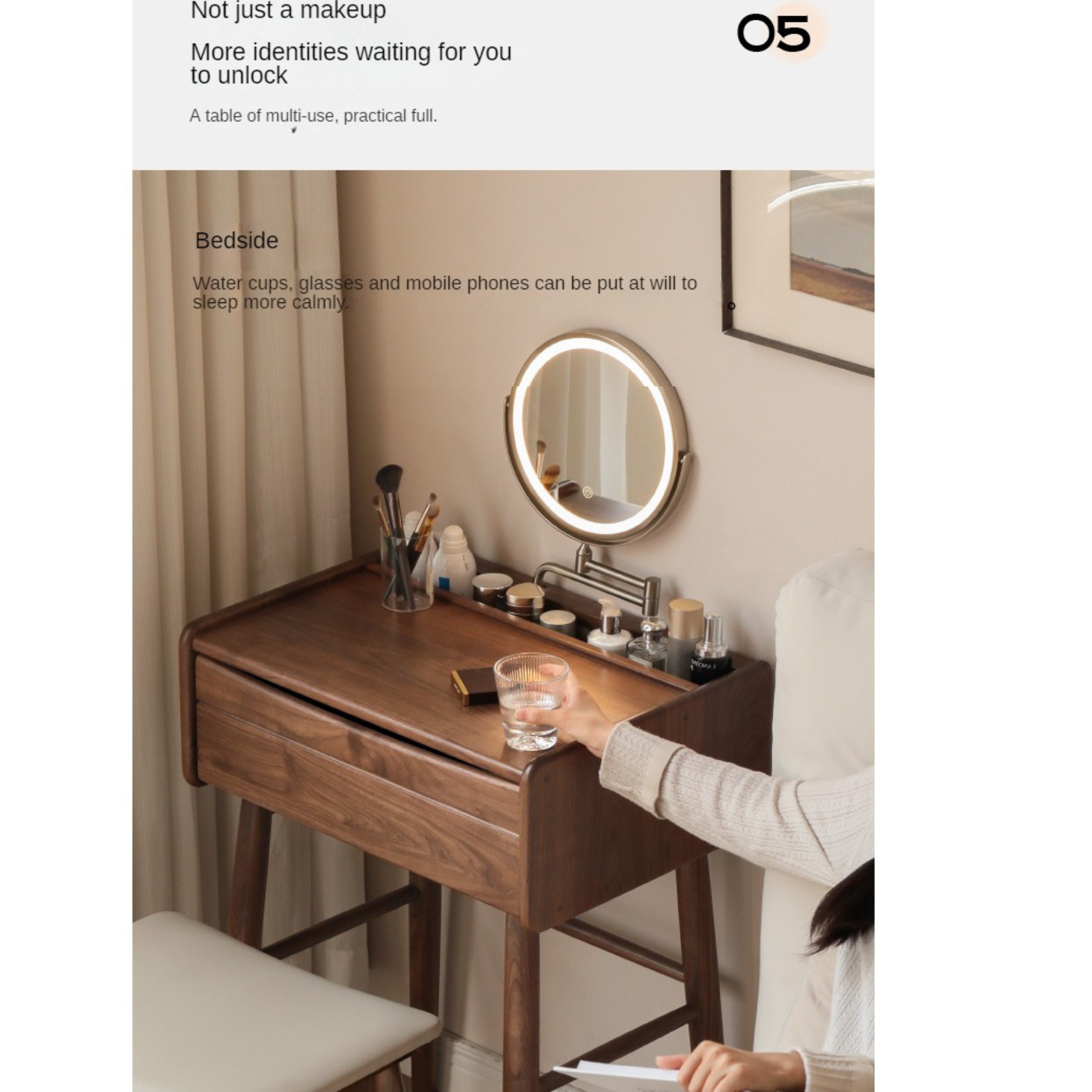 Black Walnut Solid Wood Dressing Table.