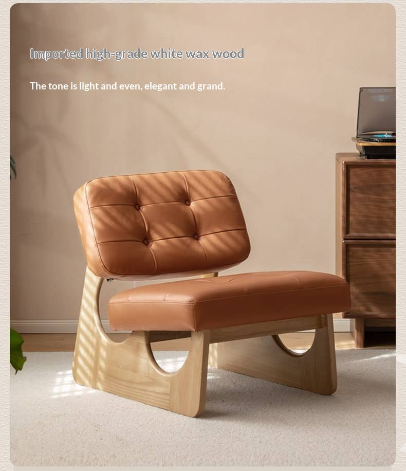 Ash Solid Wood Genuine Leather Accent Chair, Vintage Style Lounge Chair