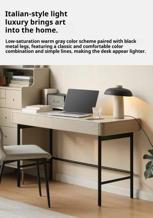 Solid RubberWood Wood Double-Draw Desk Light Luxury