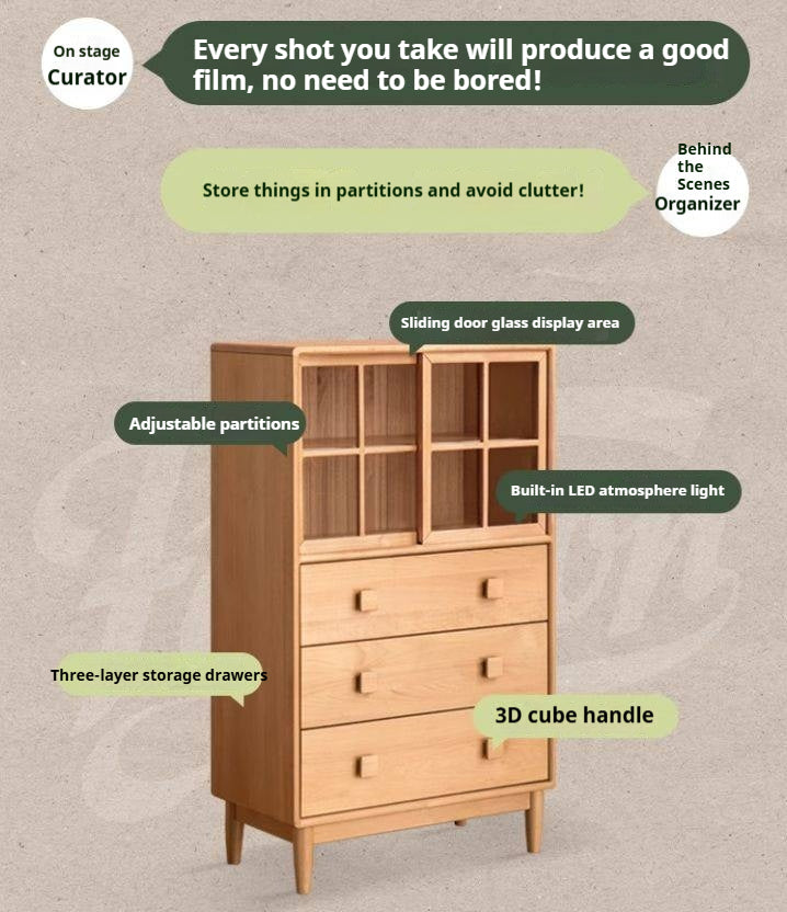 Beech Solid Wood Modern Simple with Light Storage Cabinet.