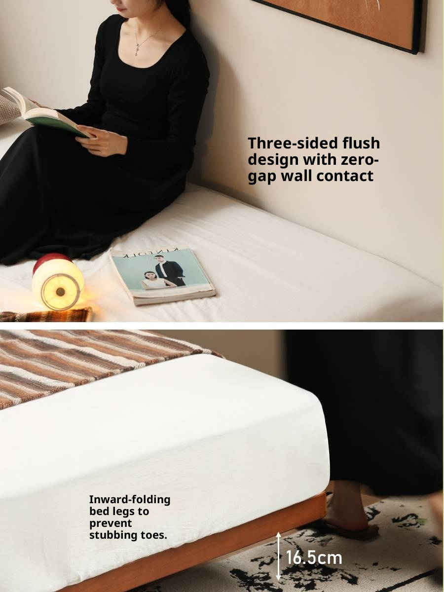 Poplar Solid Wood Floating Soft Bed, Vintage with Light